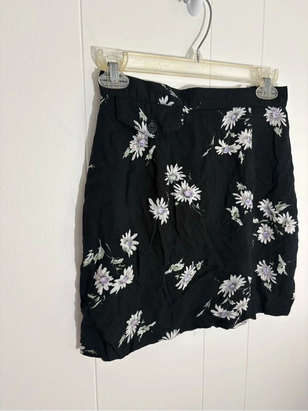 Vintage Girls' Black Floral Mini Skirt with Lavender Daisy Print